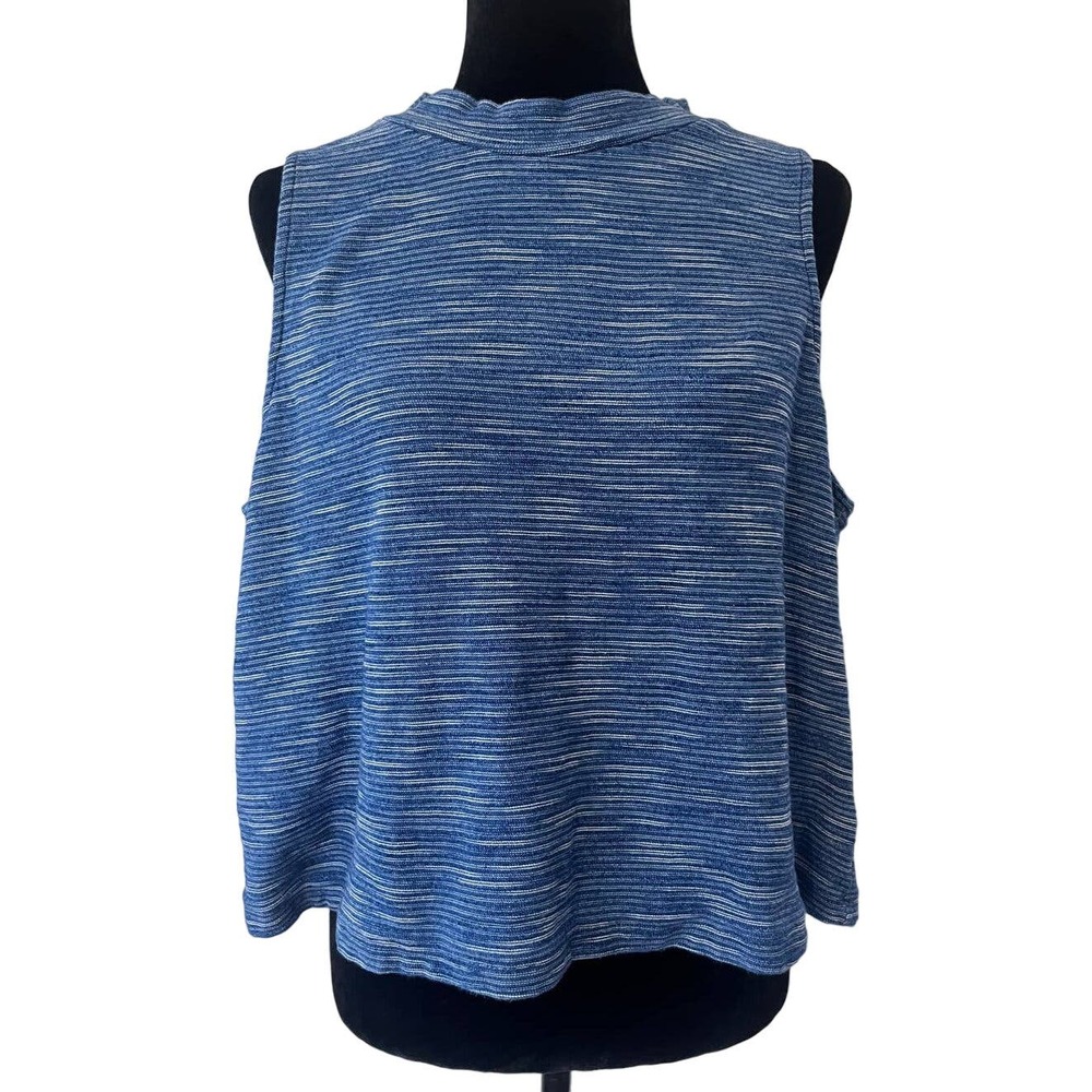 Anthropologie Postage Stamp Blue And White Space Dye Sleeveless Top Size XL